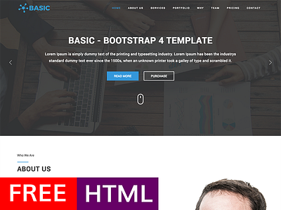 Basic - Free Bootstrap 4 Template by GrayGrids Team on Dribbble