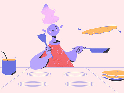 Pancakes art background character design color dress fluid food hair head illustration kitchen pattern purple woman