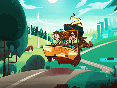 On Holiday :) animated video animation car cartoon series character dog family forest holidays landscape photoshop renewable energy