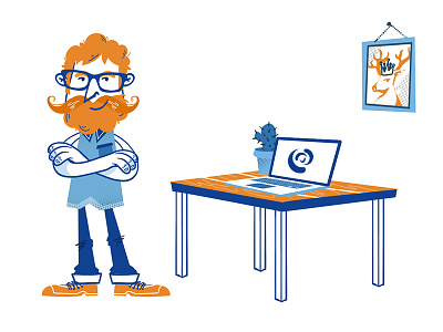 Mr. Geek ae after effects animation character desk explainer video flat design geek illustration laptop red haired