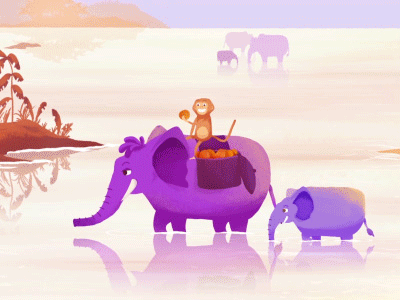 Crossing a river africa animated series background cartoon series elephant hot monkey photoshop savanna sun warm water