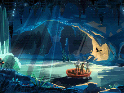 Compositing & Parallax #2 adventure advertisement animated series bat boat cave explainer landscape river shades textures waterfall