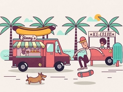 Foodtruck beach character dog food foodtruck holiday hot icecream palm skateboard sun truck