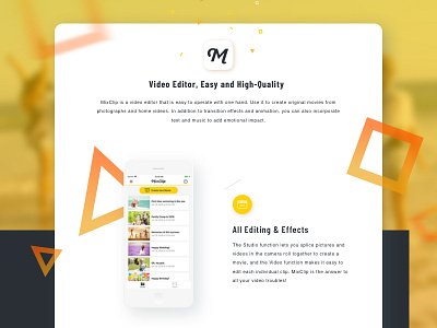 Video Editor App app design landing page mixclip ui video editor web design yellow