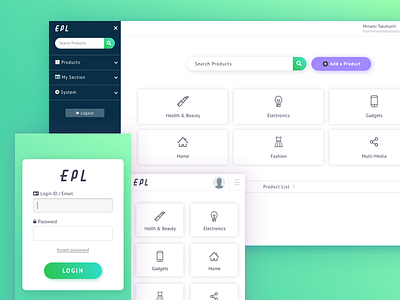 Dashboard responsive UI dashboard green icon interface list login sketch ui ux