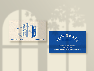 Townhall Cards blue branding building business cards illustration shop vintage