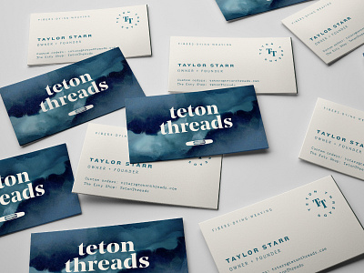 Teton Threads Business Cards blue brand identity business card card dye logo shibori shuttle wyoming