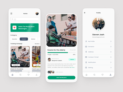Crowdfunding App - UI Mobile charity clean design funding home page ios landing page mobile profesional ui ui design ui mobile uiux ux