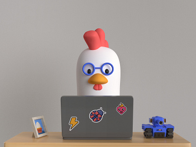Smart Chicken 3d character chicken illustration render rooster