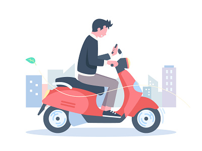 Texting While Driving Illustration driving flat illustration scooter