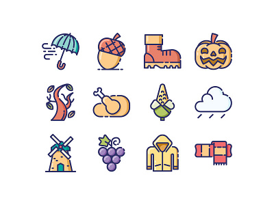 Autumn Icons acorn autumn fall halloween harvest icon pumpkin raincoat scarf