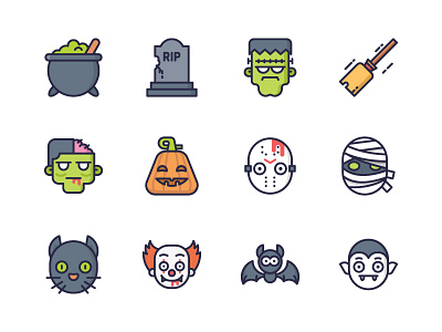 Halloween Icons bat clown frankenstein halloween mummy scary vampire zombie