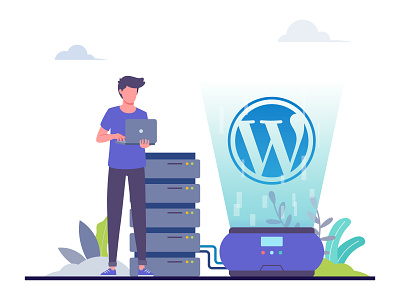 Wordpress Server Illustration boy developer illustration landing page programmer server start up technology web wordpress