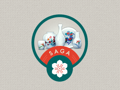 Saga prefecture badge ceramic flag green icon illustration japan pottery red symbol