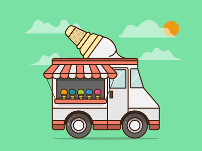 Ice cream van car cloud cone ice cream illustration sun truck van wheel window