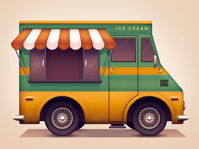 Ice cream van car drive flavours ice cream metal truck van wheels window