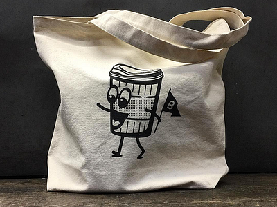 Coffee tote bag character coffee cup eyes face flag legs lid mouth tote