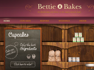 Bettie Bakes chalk cupcakes design illustration interface light logo mark shelf site ui web wood