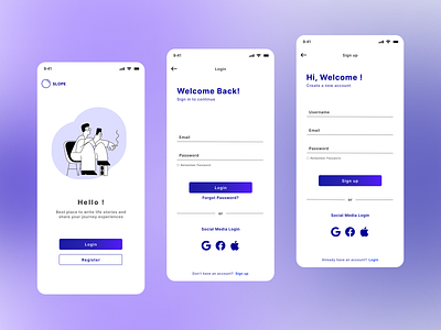 Slope, write life stories app (Login screen)