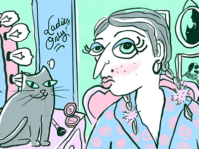 Vanity Sanity cat classical illustration kitty ladies only makeup mirror morning ready sanity vain vanity women