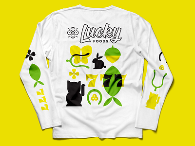 Lucky Foods Rebrand asian asian american cuisine frozen food geometric graphics grocery icons korean luck lucky packaging spring rolls symbols tshirt vegan