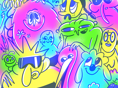 GANG GANG airbrush bright doodle eyes friends gang illustration neon procreate