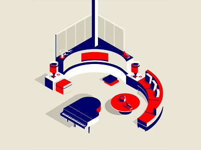 Bachelor Pad Living Room from “Boys Night Out” (1962) illustration isometric vector