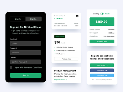 V2 Components black components green ui ux white