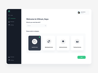 Welcome, Select Option black dashboard ui ux web white