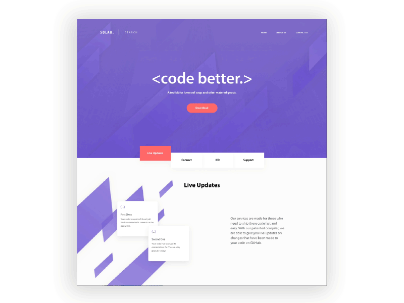 Code Better Landing Page animation code orange purple rectangle ui ux web white