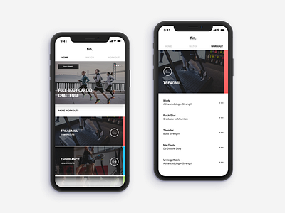 Fin - Fitness Concept fitness gradient iphone mobile music red ui ux x