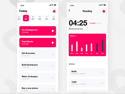 Timed Tasks design mobile mobile app pink red tasks ui ux white