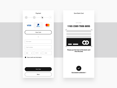 Debit card information and Bank Card Scan bank design finance iphone mobile ui ux white