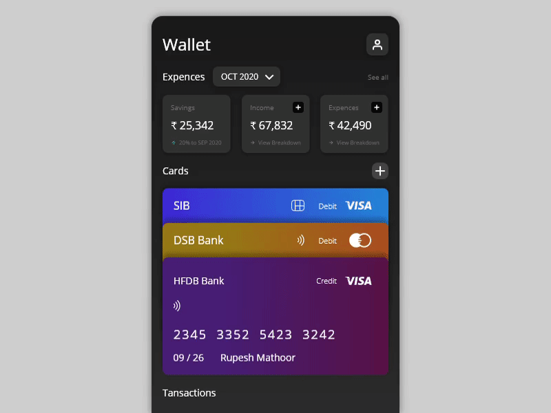 Card Interaction | Fintech Application adobe xd animation component component design credit card debit card design fintech fintech app interaction interactive design prototype prototype animation uxui