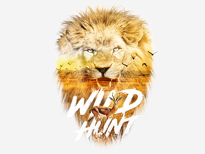 Lion double exposure hunt lion retouch typography wild