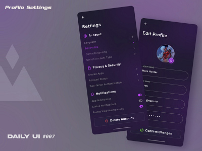 Profile Settings - #DailyUI007 app branding challenge dailyui design graphic design illustration logo ui ux