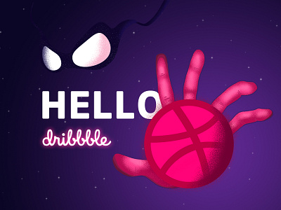 Hello Dribbble ! first shot hand hello dribble illustration space stars