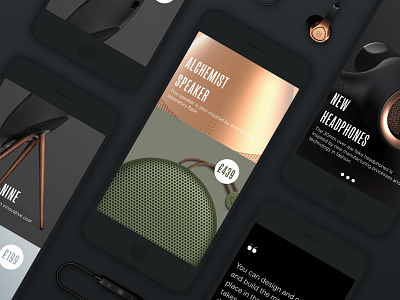 Audio & Audio — mobile e-commerce platform concept app audio card concept dark e commerce headphones minimal mobile product ui ux