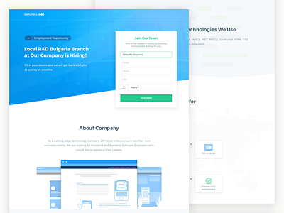 Landing Page | Employment Opportunity clean employment header landing page non rectangular opportunity ui user interface