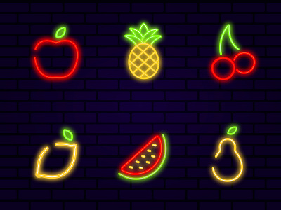 Neon Fruit adobe illustrator apple cherry design fruit graphic design icon illustration lemon neon pear pineapple vector watermelon