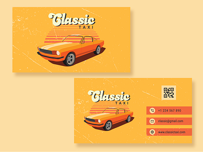 Business card design for a taxi company in retro style