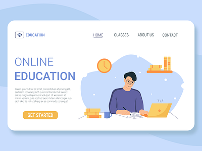 Illustration for online education landing page. adobe illustrator boy character design design education graphic design illustration landing page man school student study university vector website