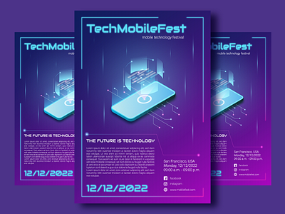 A4 Flyer for Mobile Technology Festival adobe illustrator design festival flyer future graphic design illustration mobile neon poster tech technology vector