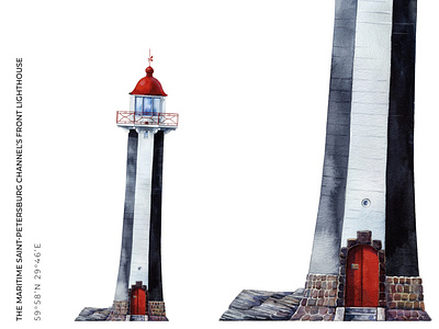 The Maritime Saint-Petersburg channel’s Front lighthouse aquarelle drawing illustration light lighthouse lighthousу sea seamark watercolor