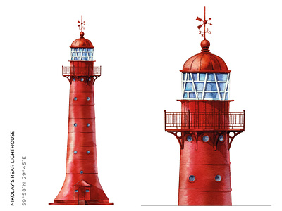 Nikolay’s Rear lighthouse aquarelle beacon drawing illustrate illustration image light lighthouse sea seamark watercolor