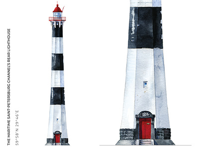 The Maritime Saint-Petersburg channel’s Rear lighthouse aquarelle beacon drawing illustrate illustration lighthouse pharos sea seamark watercolor