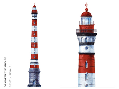 Osinovetskiy lighthouse aquarelle beacon drawing illustration light lighthouse pharos sea seamark watercolor