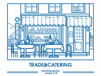 Trade&catering caffee cat illustrate image restoran street vector