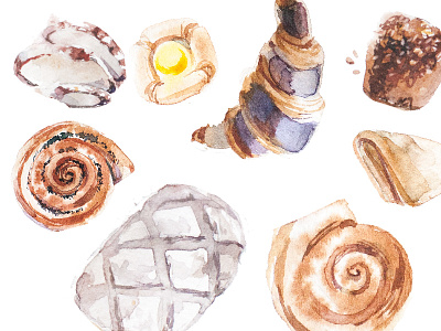 Buns_02 aquarelle bakery croissant delicious drawing food illustration watercolor