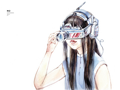 Techno girl aquarelle glasses headphones illustrate illustration lens music technology watercolor